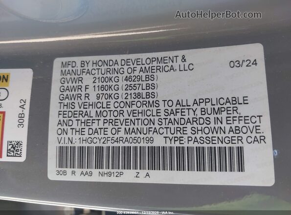 1HGCY2F54RA050199 2024 HONDA ACCORD HYBRID Серый Вид подкапотного пространства