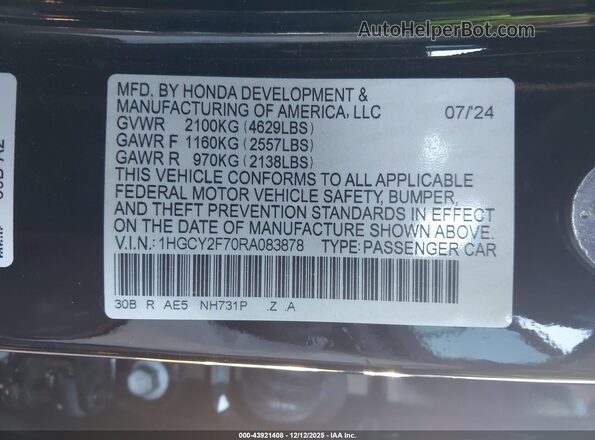 1HGCY2F70RA083878 2024 HONDA ACCORD HYBRID Черный Вид подкапотного пространства