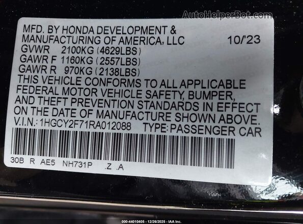 1HGCY2F71RA012088 2024 HONDA ACCORD HYBRID Black Widok komory silnika