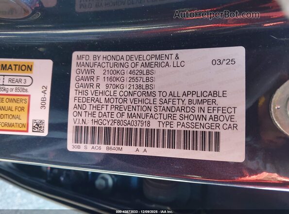 1HGCY2F80SA037918 2025 HONDA ACCORD HYBRID Dark Blue Вид подкапотного пространства
