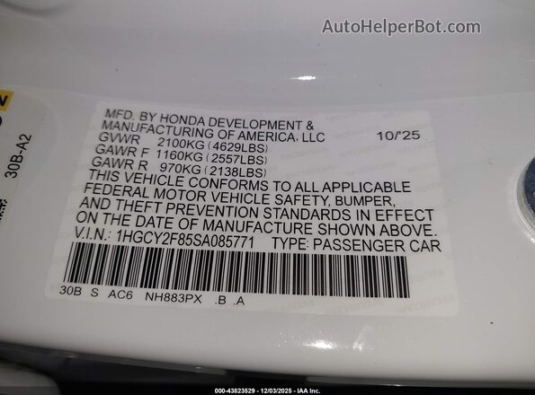 1HGCY2F85SA085771 2025 HONDA ACCORD HYBRID Белый Вид подкапотного пространства
