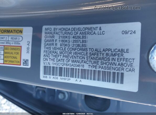 1HGCY2F8XSA004618 2025 HONDA ACCORD HYBRID Серый Вид подкапотного пространства