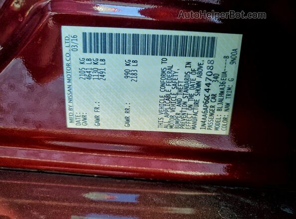 1N4AA6AP6GC447088 2016 NISSAN MAXIMA Burgundy Vista del compartimento del motor