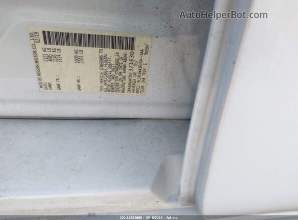 1N4AA6AV3KC371630 2019 NISSAN MAXIMA Белый Вид подкапотного пространства