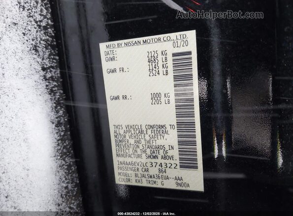 1N4AA6EV2LC374322 2020 NISSAN MAXIMA SR Черный Вид подкапотного пространства
