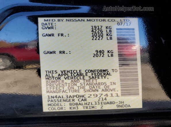 1N4AL3AP0HC297411 2017 NISSAN ALTIMA Черный Вид подкапотного пространства