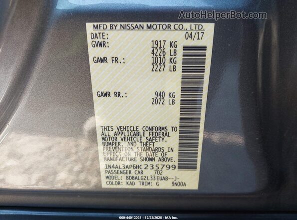 1N4AL3AP6HC235799 2017 NISSAN ALTIMA Gray Engine compartment view