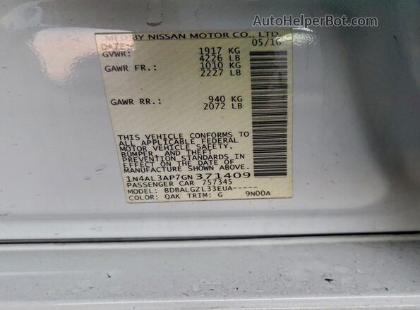 1N4AL3AP7GN371409 2016 NISSAN ALTIMA Белый Вид подкапотного пространства