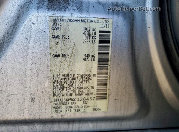 1N4AL3AP9GC128437 2016 NISSAN ALTIMA Silver Vista del compartimento del motor