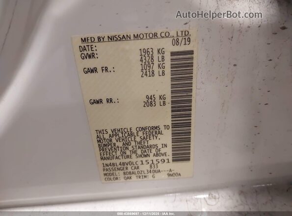 1N4BL4BV0LC151591 2020 NISSAN ALTIMA Белый Вид подкапотного пространства