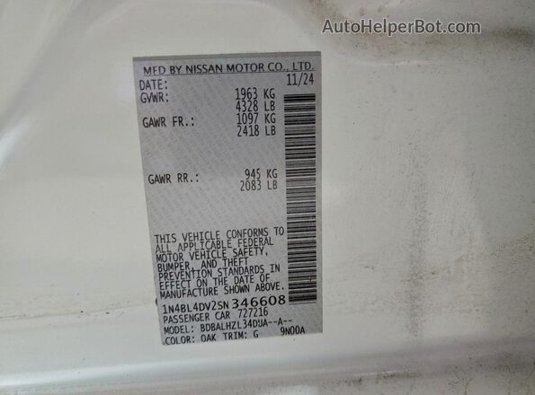 1N4BL4DV2SN346608 2025 NISSAN ALTIMA Белый Вид подкапотного пространства