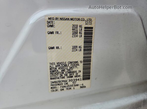 1N4BZ0CPXGC303941 2016 NISSAN LEAF White Vista del compartimento del motor