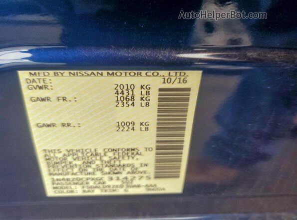 1N4BZ0CPXGC314275 2016 NISSAN LEAF Blue Widok komory silnika