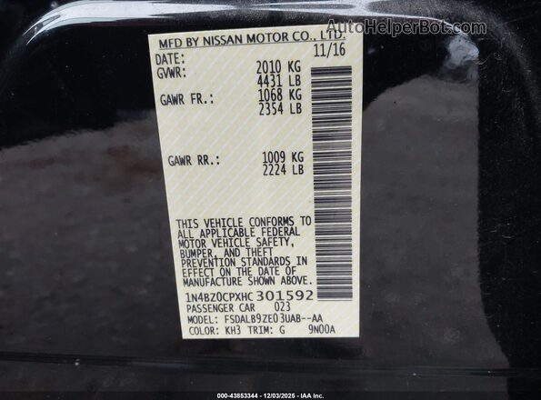 1N4BZ0CPXHC301592 2017 NISSAN LEAF Черный Вид подкапотного пространства