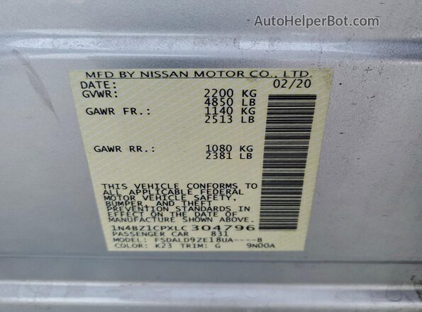 1N4BZ1CPXLC304796 2020 NISSAN LEAF Серебряный Вид подкапотного пространства