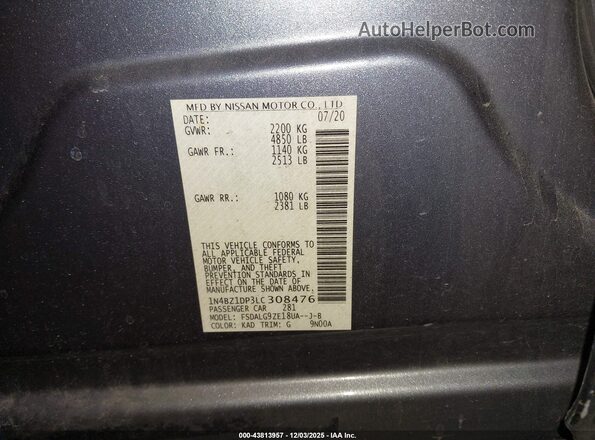 1N4BZ1DP3LC308476 2020 NISSAN LEAF Gray Widok komory silnika