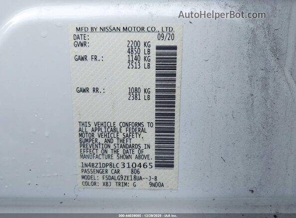1N4BZ1DP8LC310465 2020 NISSAN LEAF Белый Вид подкапотного пространства