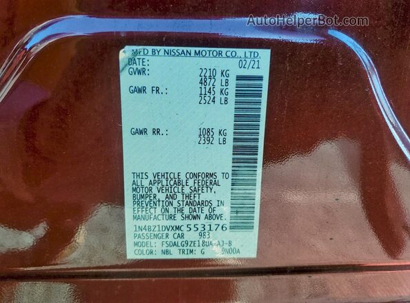 1N4BZ1DVXMC553176 2021 NISSAN LEAF Красный Панорамный вид салона 360°