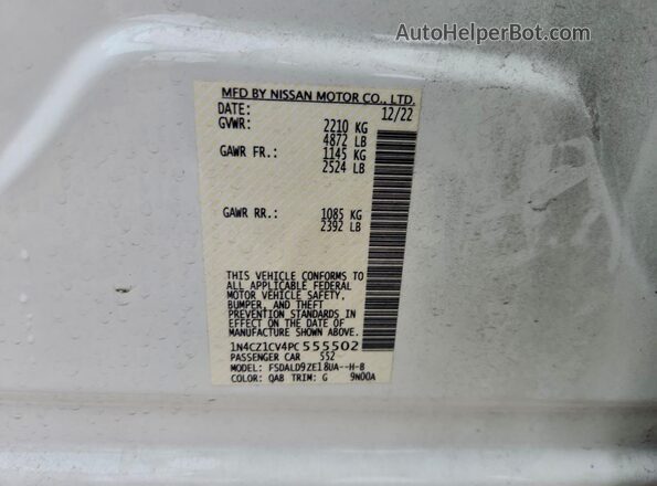 1N4CZ1CV4PC555502 2023 NISSAN LEAF White Widok naklejki z numerem VIN