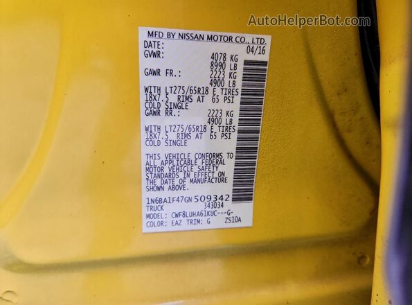 1N6BA1F47GN509342 2016 NISSAN TITAN Желтый Вид подкапотного пространства