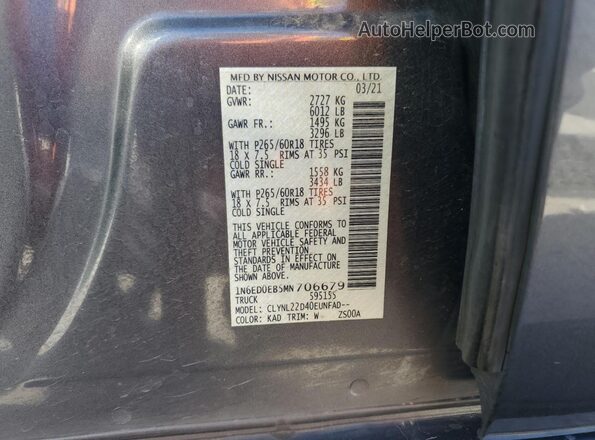 1N6ED0EB5MN706679 2021 NISSAN FRONTIER Gray უკანა სავარძლების ხედი