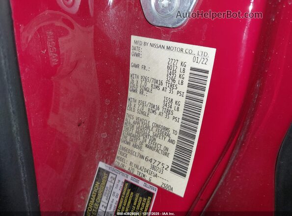 1N6ED1CL7NN647752 2022 NISSAN FRONTIER Red Widok komory silnika