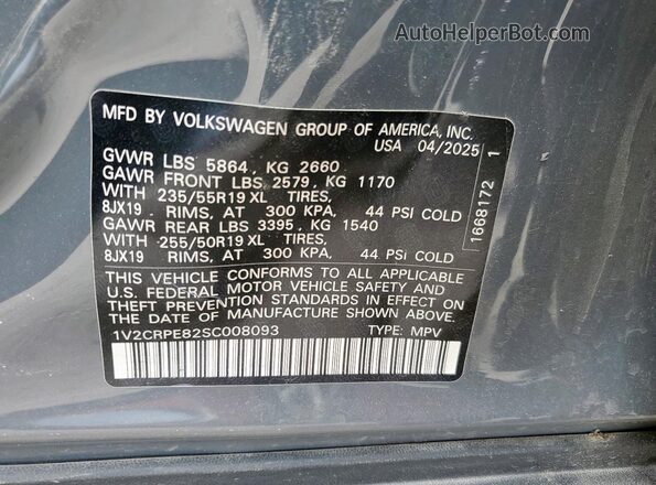 1V2CRPE82SC008093 2025 VOLKSWAGEN ID.4 Серый Вид наклейки с VIN-кодом