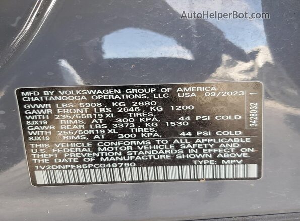 1V2DNPE85PC048790 2023 VOLKSWAGEN ID.4 Gray VIN կոդի պիտակի տեսք
