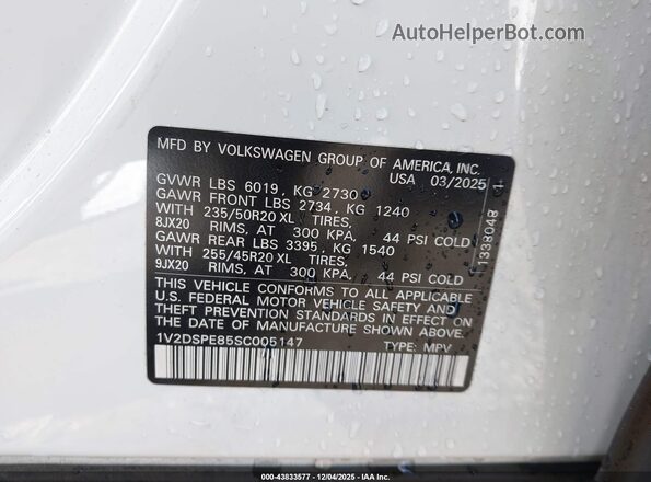 1V2DSPE85SC005147 2025 VOLKSWAGEN ID.4 White Widok komory silnika