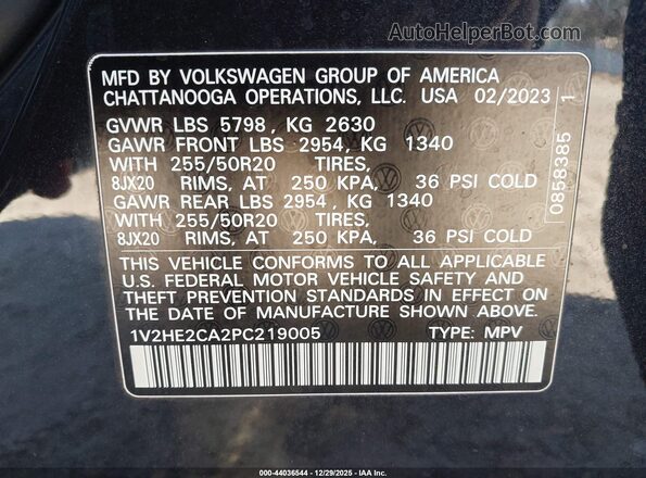 1V2HE2CA2PC219005 2023 VOLKSWAGEN ATLAS Черный Вид подкапотного пространства