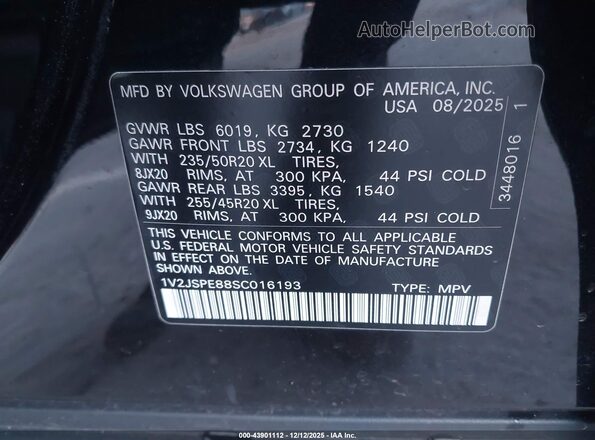 1V2JSPE88SC016193 2025 VOLKSWAGEN ID.4 Черный Вид подкапотного пространства