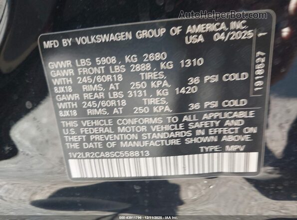 1V2LR2CA8SC558813 2025 VOLKSWAGEN ATLAS Черный Вид подкапотного пространства