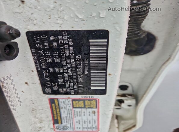 3KPA24AD8LE321335 2020 KIA RIO White Widok naklejki z numerem VIN