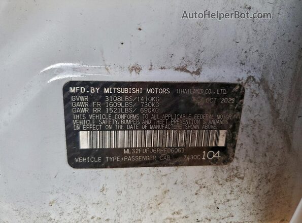 ML32FUFJ6RHF06063 2024 MITSUBISHI MIRAGE Белый Вид наклейки с VIN-кодом