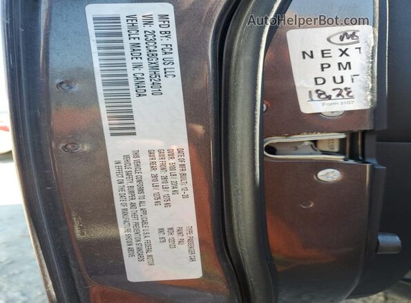 2C3CCABGXMH524010 2021 CHRYSLER 300 Угольный Вид наклейки с VIN-кодом