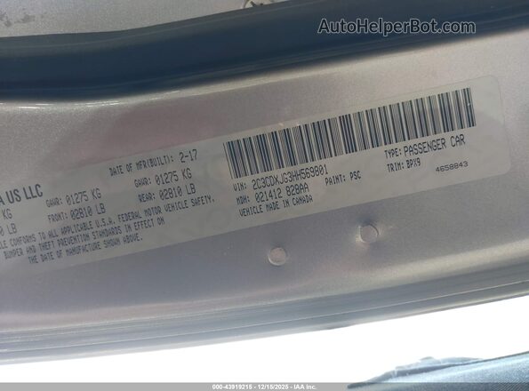 2C3CDXJG3HH569801 2017 DODGE CHARGER Silver Widok komory silnika
