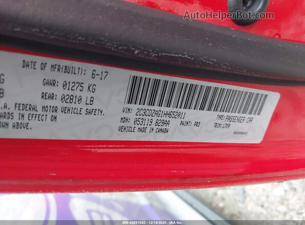 2C3CDZAG1HH652011 2017 DODGE CHALLENGER Красный Вид подкапотного пространства