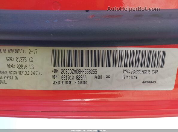 2C3CDZAG8HH558255 2017 DODGE CHALLENGER Оранжевый Вид подкапотного пространства