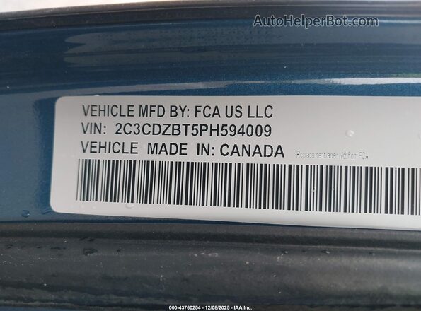 2C3CDZBT5PH594009 2023 DODGE CHALLENGER Синий Вид подкапотного пространства