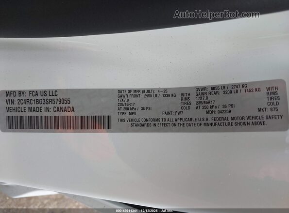 2C4RC1BG3SR579055 2025 CHRYSLER PACIFICA White Widok komory silnika