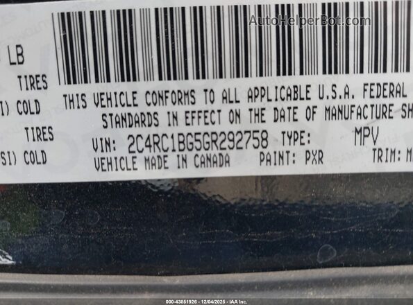 2C4RC1BG5GR292758 2016 CHRYSLER TOWN & COUNTRY Черный Вид подкапотного пространства