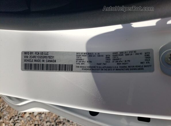 2C4RC1CG5SR578231 2025 CHRYSLER VOYAGER Белый Панорамный вид салона 360°