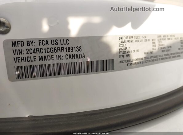 2C4RC1CG6RR189138 2024 CHRYSLER VOYAGER Белый Вид подкапотного пространства