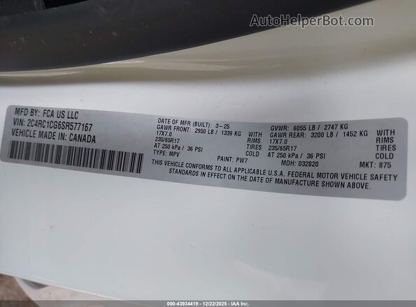 2C4RC1CG6SR577167 2025 CHRYSLER VOYAGER White Vista del compartimento del motor