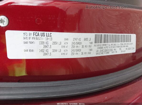 2C4RC1GG0LR119166 2020 CHRYSLER PACIFICA Red Вид підкапотного простору