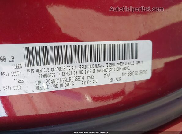 2C4RC1N70JR365814 2018 CHRYSLER PACIFICA Красный Вид подкапотного пространства