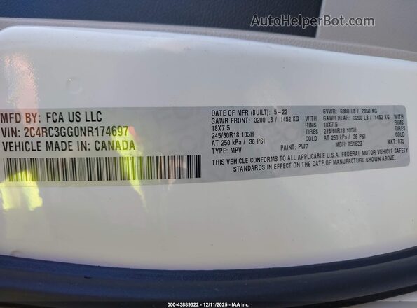 2C4RC3GG0NR174697 2022 CHRYSLER PACIFICA White Вид підкапотного простору