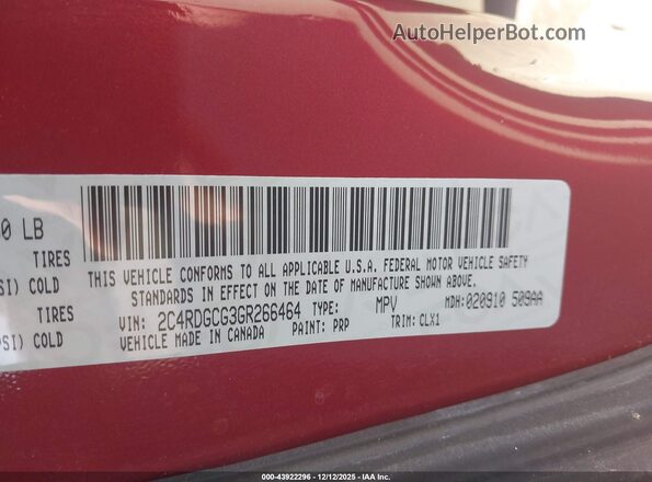 2C4RDGCG3GR266464 2016 DODGE GRAND CARAVAN Красный Вид подкапотного пространства
