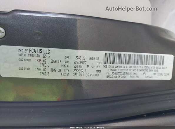 2C4RDGCG7JR184034 2018 DODGE GRAND CARAVAN Gray Widok komory silnika