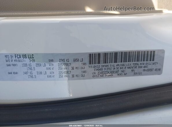 2C4RDGCGXLR201007 2020 DODGE GRAND CARAVAN White Widok komory silnika